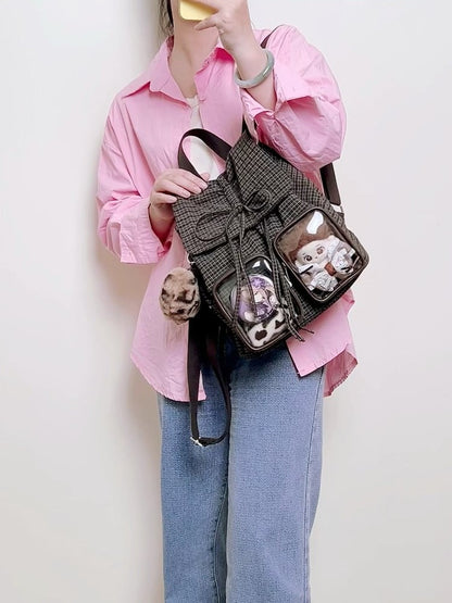 Chic Brown Mini Double-Layer Ita Bag With Charming Bow Drawstring