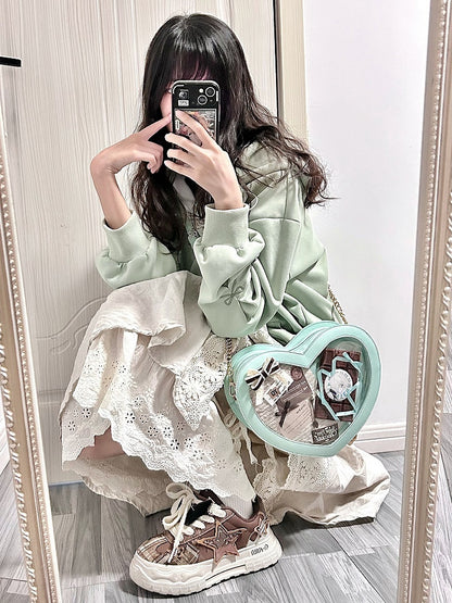 Green Heart-shaped PU Ita Bag with Bowknot
