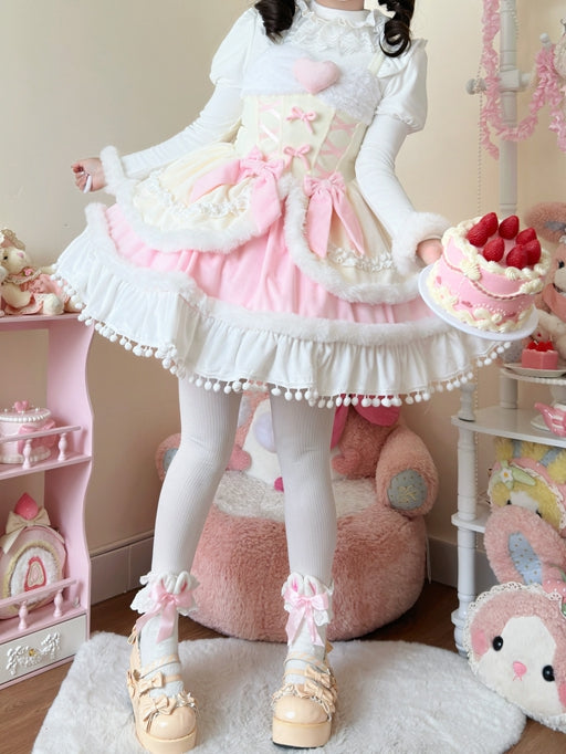 Plush Trimming Yellow Sweet Lolita Dress for Autumn and Winter