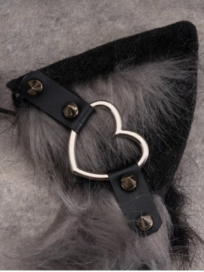 Black Heart Details With Studs Cat Ear Design KC