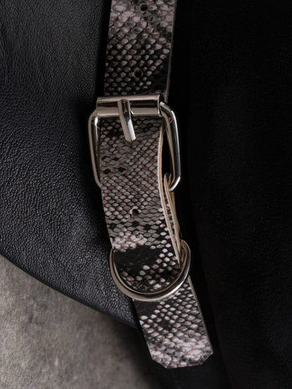 Black Gothic Snakeskin Pattern Buckle Design Beret Hat