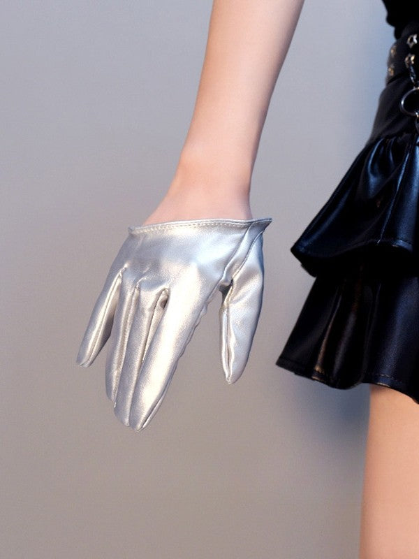 Silver Cyberpunk PU Gloves