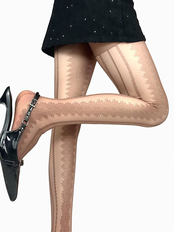 White/Black/Brown/Gray Striped Pattern Tights