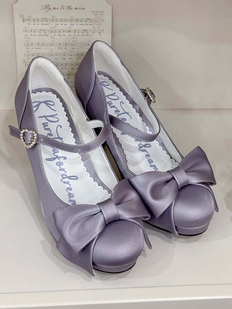 Sophisticated Lolita Purple High Heels - Sparkling Heart Clasp with Ornate Bow Details