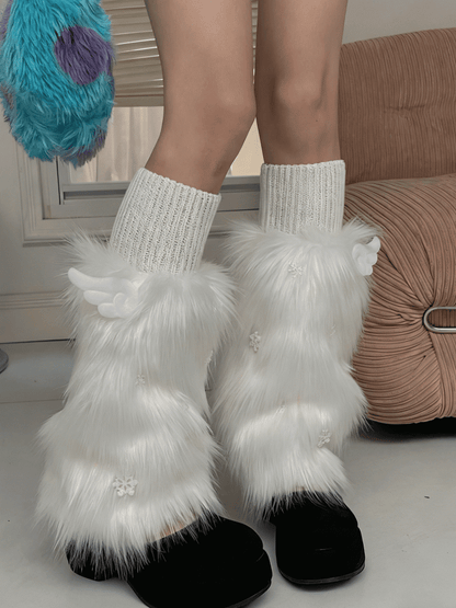 3 Color Options Wing Decoration Faux Fur Leg Warmers