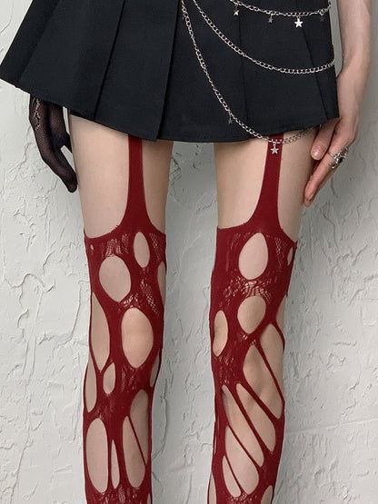 Red/Black Y2K Cut-out Design Tights