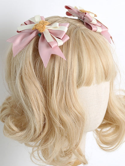 Cute Pink and Beige Bowknot Hairclip with Bear Decoration