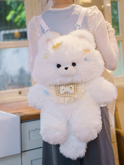 White 52cm Plush Puppy Backpack Detachable Shoulder Straps