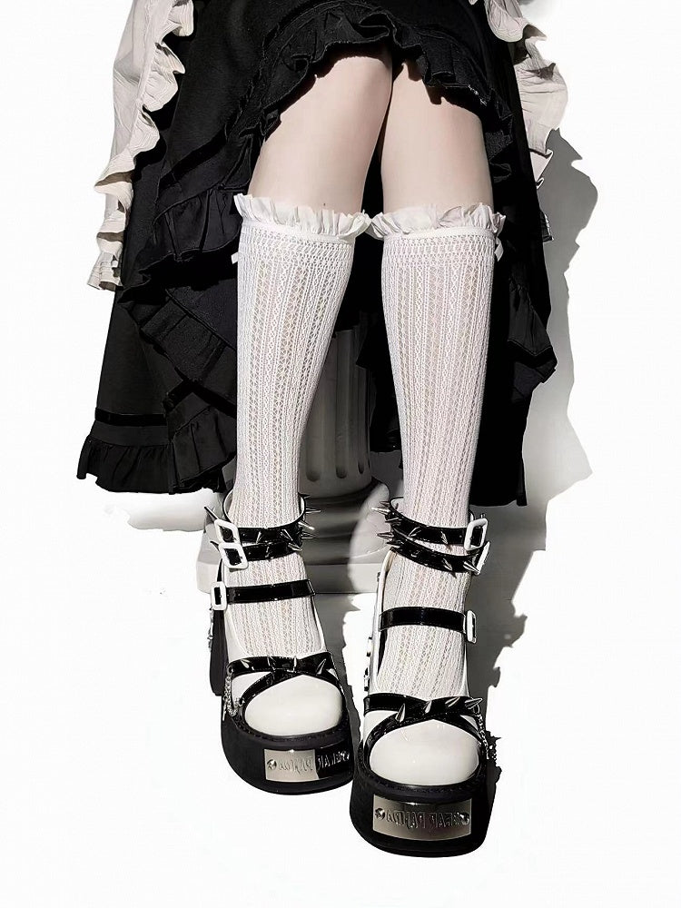 Studs and Chains White Gothic Punk Platform Block High Heels Ankle Straps