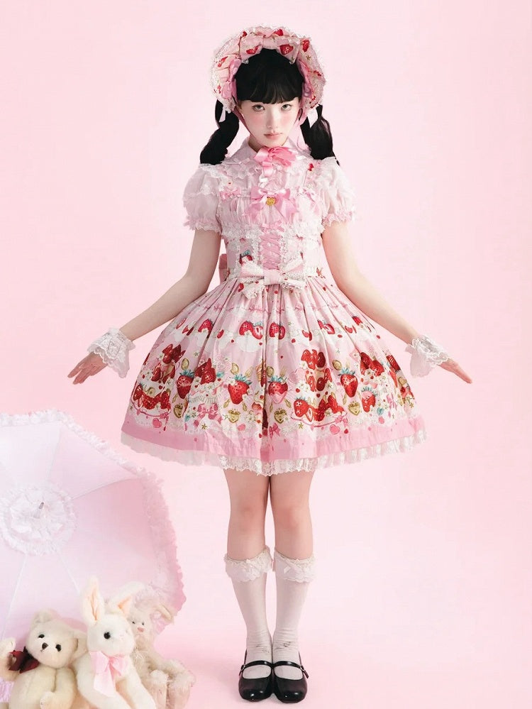 Strawberry Cake Print Pink Sweet Lolita Jumper Skirt