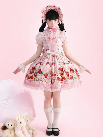 Strawberry Cake Print Pink Sweet Lolita Jumper Skirt