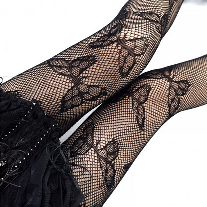 Black Butterfly Pattern Dark Punk Fishnet Tights