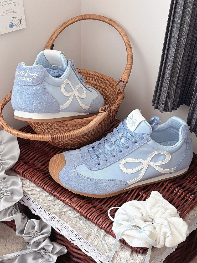 Blue Bowknot Design Front Lace-up Ties Sneakers