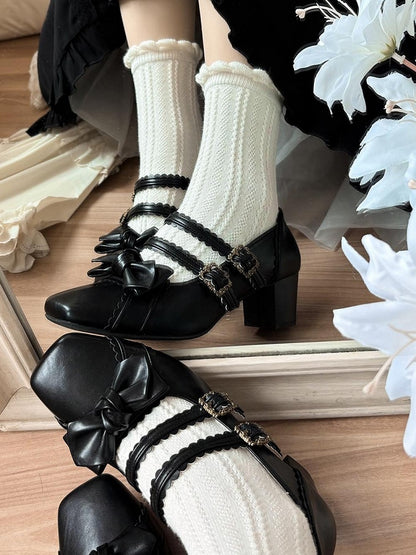 Black Bow at Top Sweet Lolita Shoes