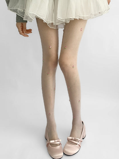 Beige Tulip Details Tights