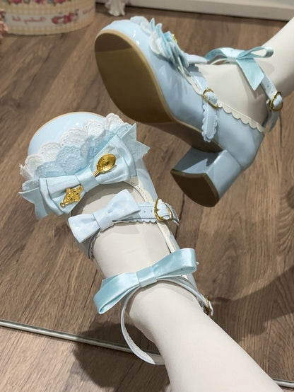 Blue Spoon Decorated Bowknot Details Sweet Lolita High Block Heels
