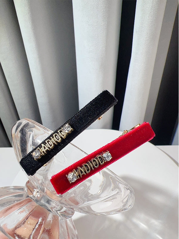 3 Color Rhinestone And Letter Decorated Hairclips Set