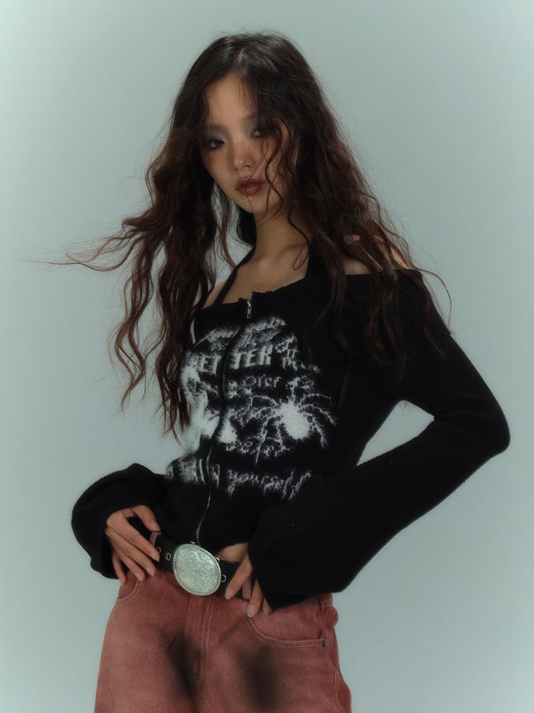 Punk Black Halter Neck Slim Fit Knit Top Cutout Shoulder