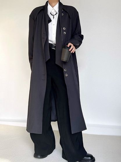 Ouji Lolita Gray Vintage Long Trench Coat with Button Cuffs & Tie Neck