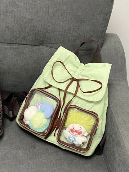 Charming Green Mini Ita Backpack With Kawaii Bow Drawstring