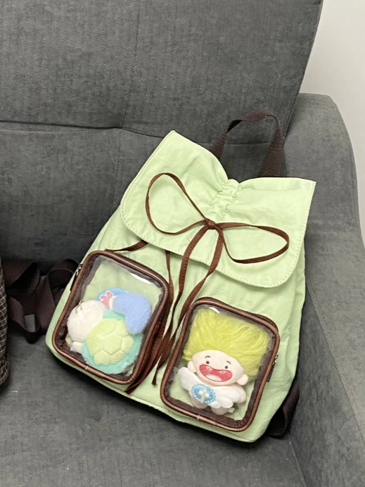 Charming Green Mini Ita Backpack With Kawaii Bow Drawstring