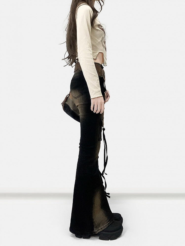 Black Bittersweet Distressed Design Flare Silhouette Jeans