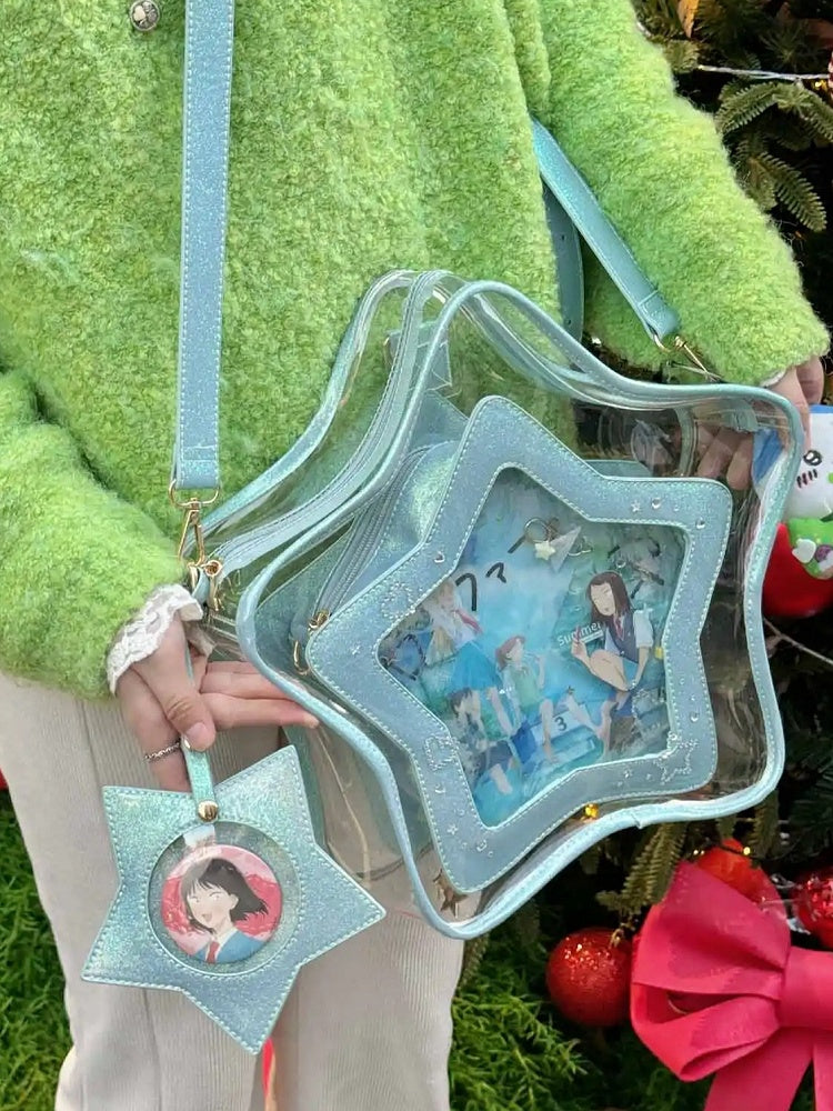 Blue PU Star-shaped Ita Bag Set with Detachable Badge Charm