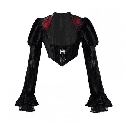 Halloween Gothic Black Velvet Cropped Jacket with Sequins Collar Vampire Jacket