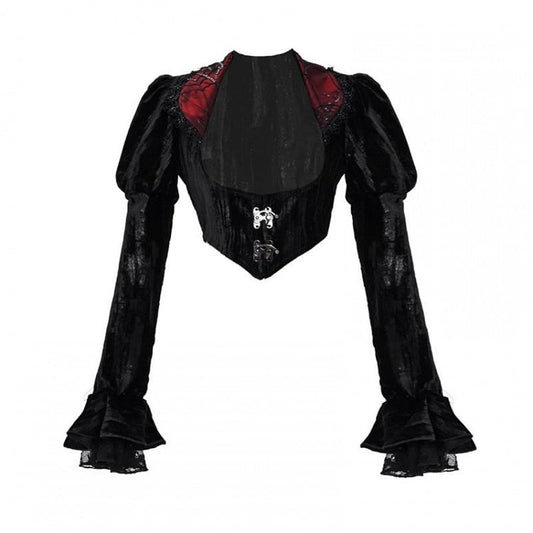 Halloween Gothic Black Velvet Cropped Jacket with Sequins Collar Vampire Jacket