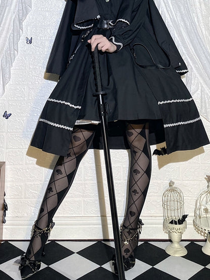 Black/White Diamond and Poker Pattern Alice in Wonderland Vibes Over Knee Stockings