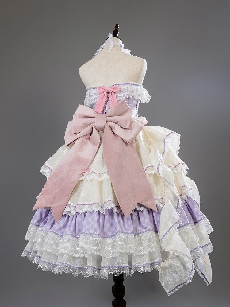 Purple and Pink Princess Hime Lolita Boned Corset Top + Tiered Skirt