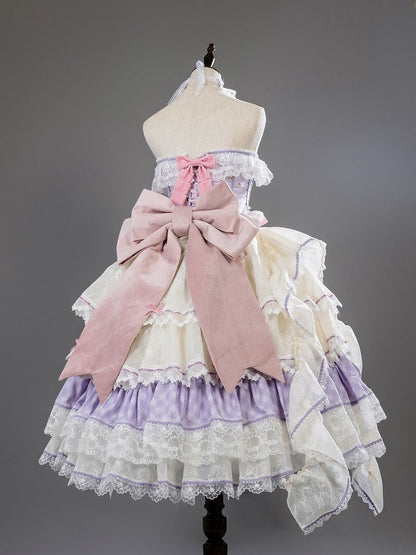 Purple and Pink Princess Hime Lolita Boned Corset Top + Tiered Skirt
