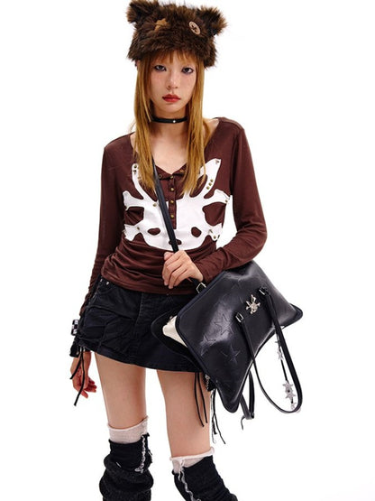 Beige/Black Star Strap PU Pillow-shaped Crossbody