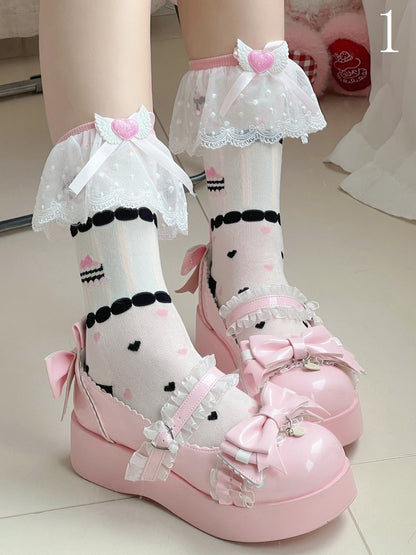 19 Options Colorful Lolita Calf Socks With Bowknot Details And Lace Cuffs