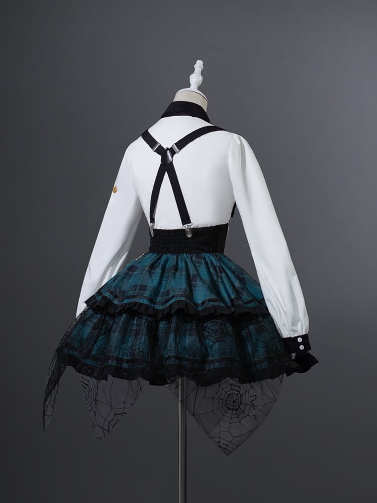 Lace-up Detail Black and Green Plaid Punk Lolita Corset Waist Overall Dress