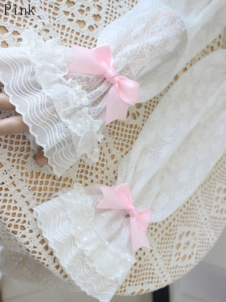 10 Color Options Detachable Bowknot Details Lace Trim Sleeves