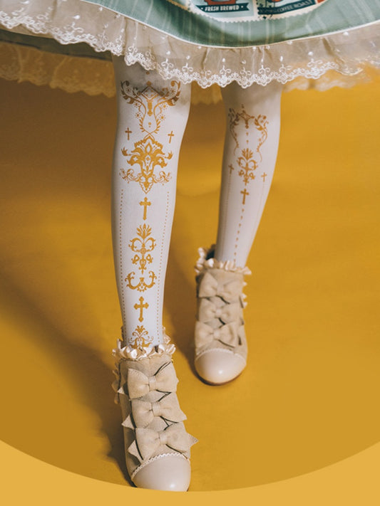 3 Colors Gothic Lolita Cross Print Tights
