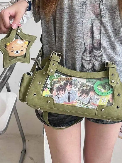 Green PU Y2K Shoulder Ita Bag With Star Charm