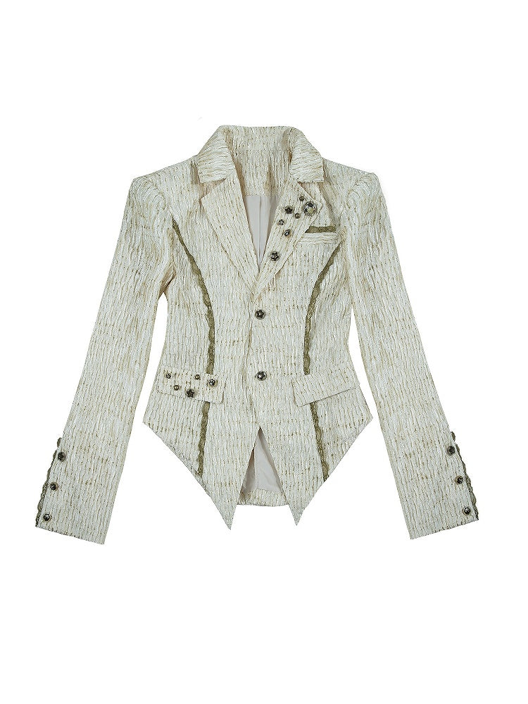 Single Back Vent White Textured Blazer