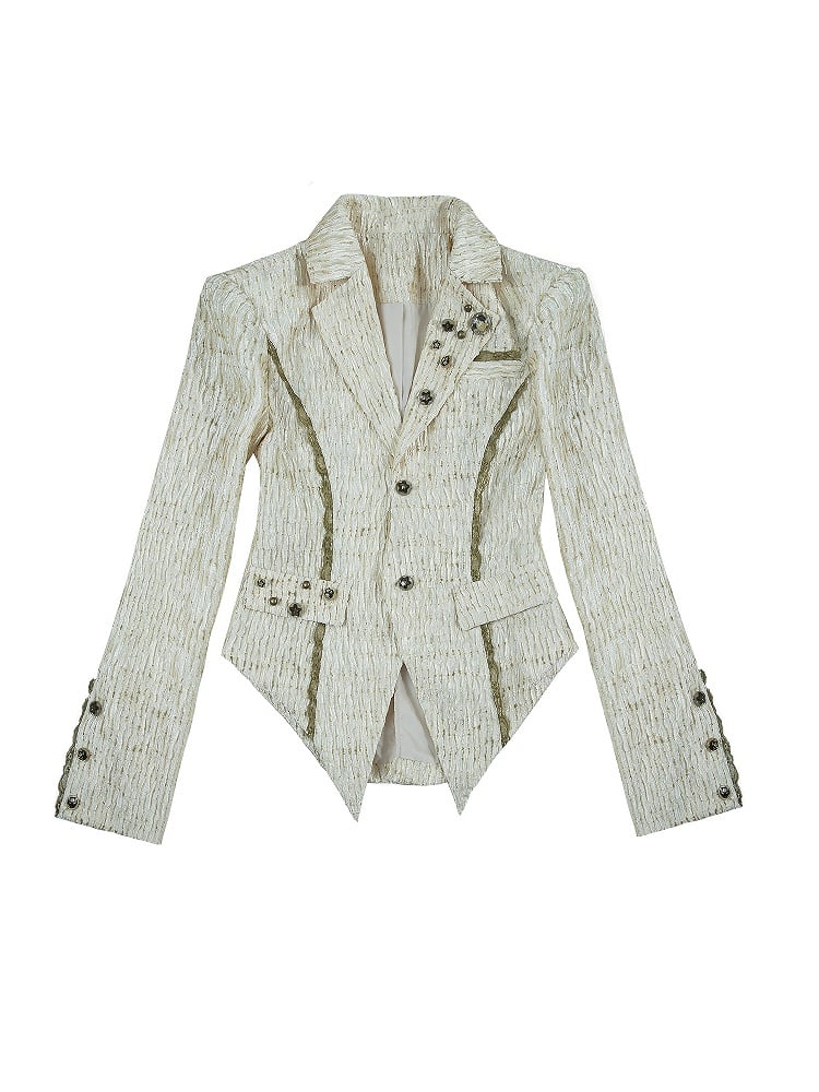 Single Back Vent White Textured Blazer