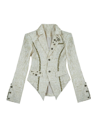 Single Back Vent White Textured Blazer