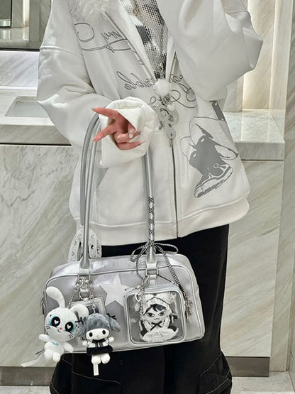 Silver Ita Hand Bag With Detachable Card Holder