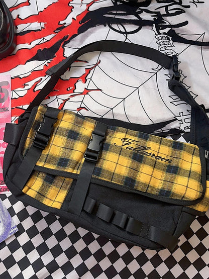 Yellow Plaid/Black Design Casual Crossbody