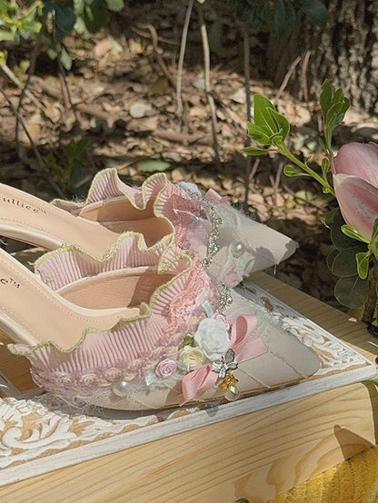 Light Pink Floral Design Pointed Toe Hime Lolita 5CM/7CM Heels