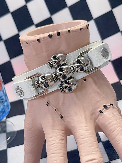 Black/White/Red PU Y2K Punk Metal Skull Cross Bracelet