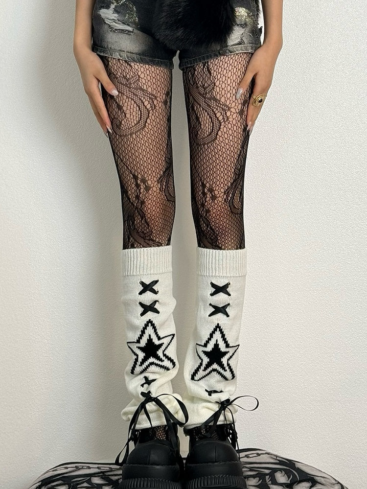 Red/Black/White Hollow-out Design Tights
