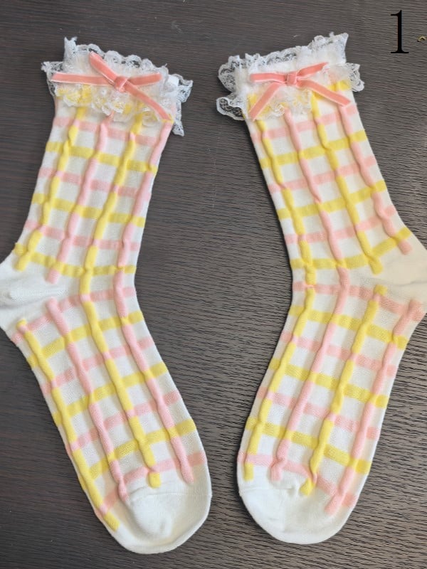 9 Options Colorful Lolita Ruffled Cuffs Cartoon Calf Socks