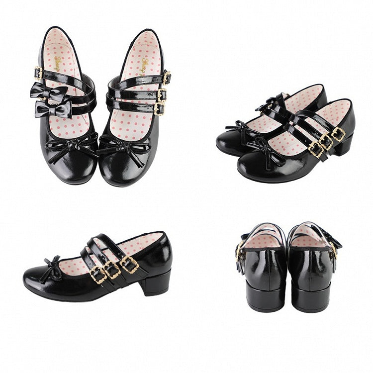 Black Bow at Top Crisscross Design Lolita Shoes Detachable Bowknots