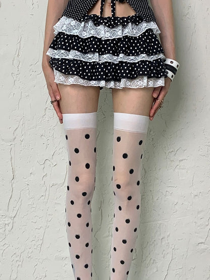 White Y2K Polka-dot Pattern Gyaru Fashion Overknee Stockings