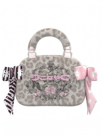 Gyaru Fashion Leopard Pattern Tote Bag with Big Bows